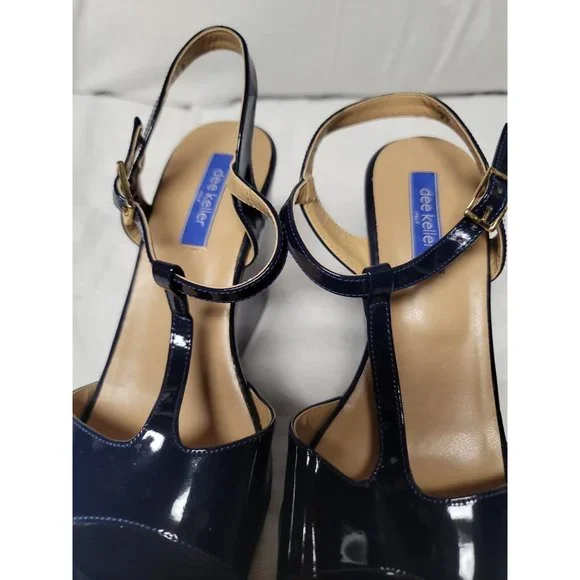 Dee Keller Blue Patent Leather Wedge Platform Ankle Strap Sandals Size 37.5 - Picture 3 of 9